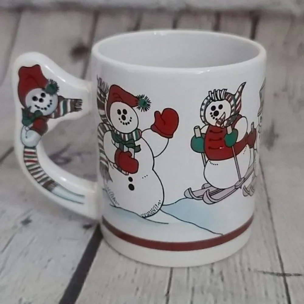 Vintage Christmas Snowman Handle Coffee Mug